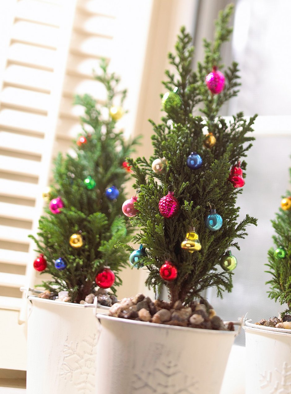 Украшение ели в горшке
