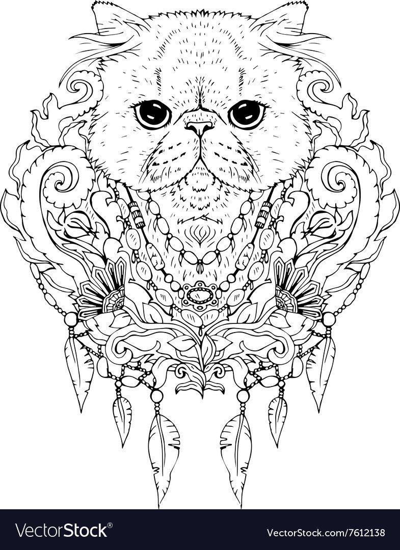 Эскиз тату персидский кот