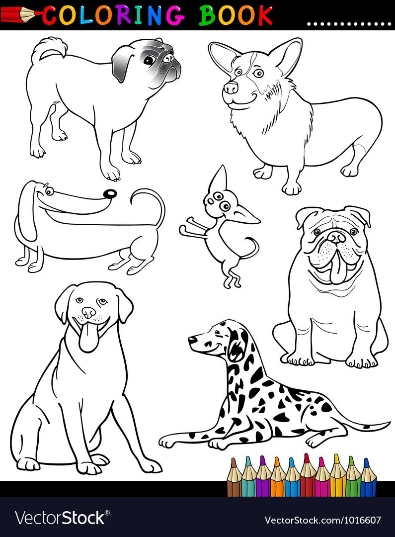 Разные собаки на одном листе раскраска