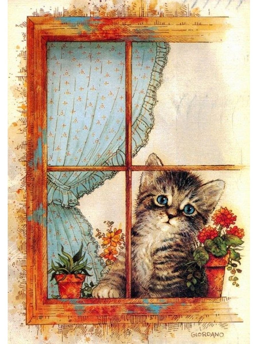 Декупаж котики в окне