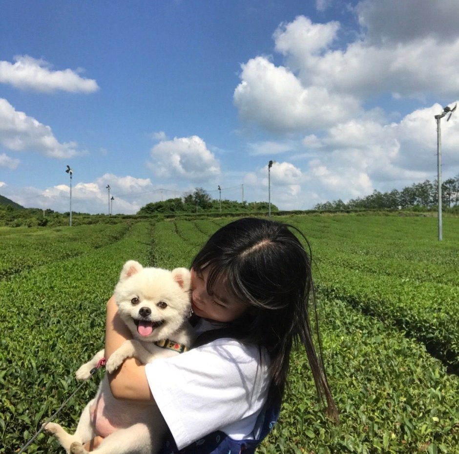 Кореянка с собачкой