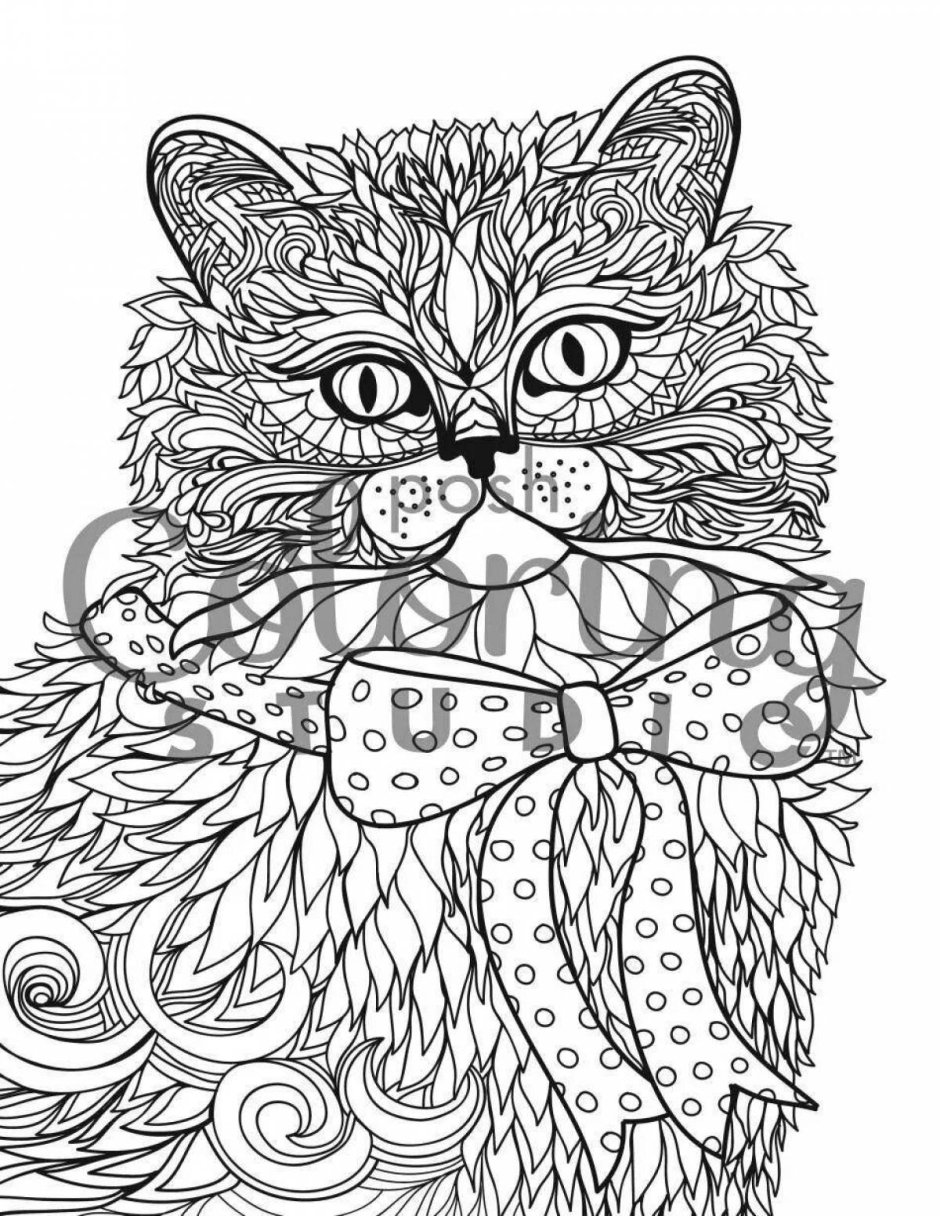 Раскраска новогодний котик антистресс