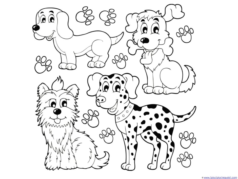 Раскраска собачки на одном листе