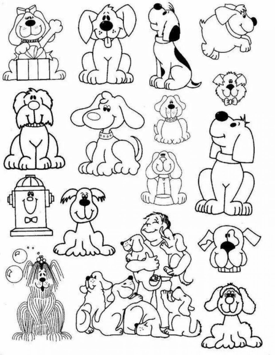 Много маленьких раскрасок на одном листе