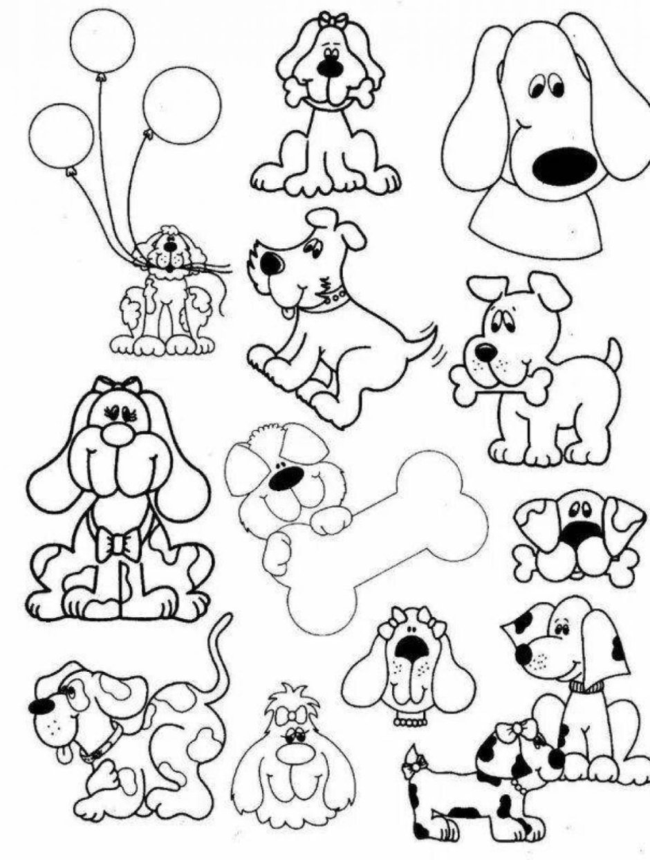 Раскраски собаки много на одном листе