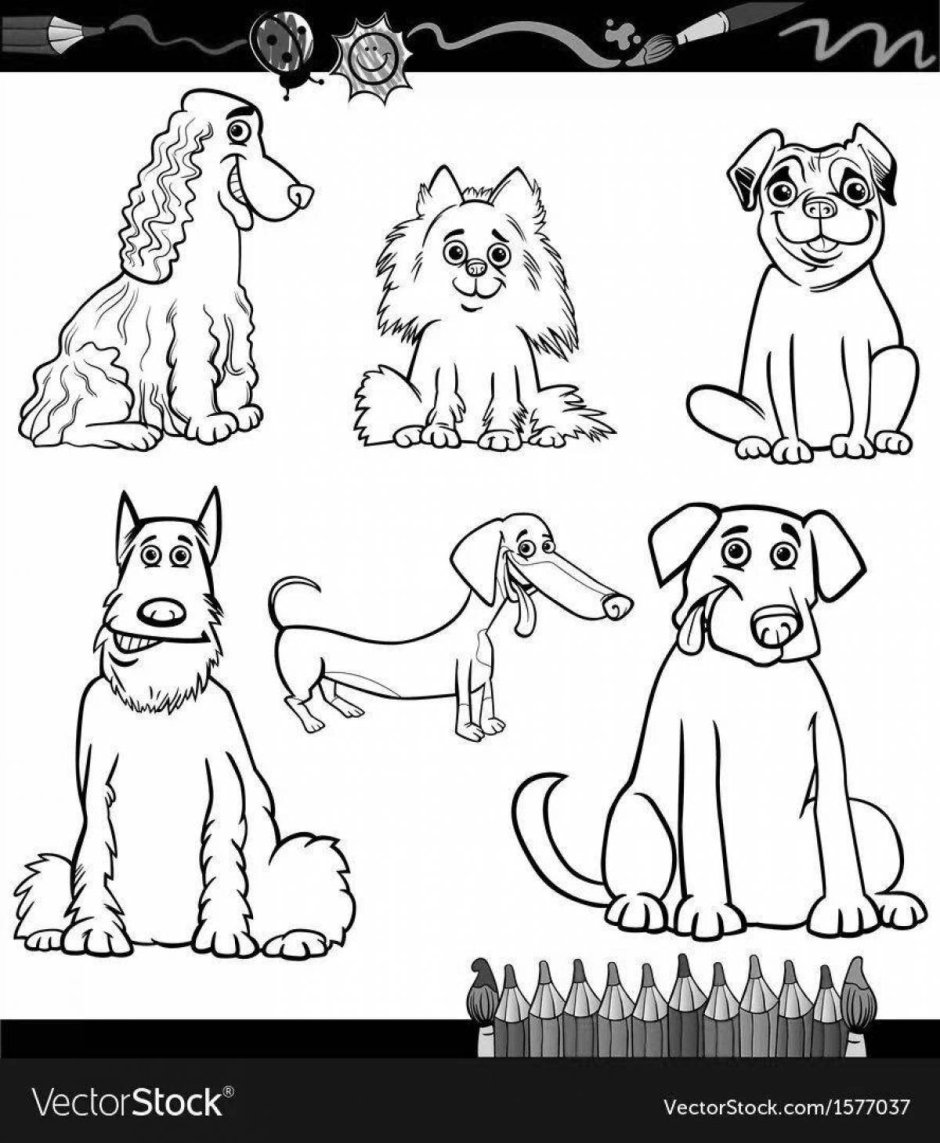 Несколько собак на одном листе раскраска