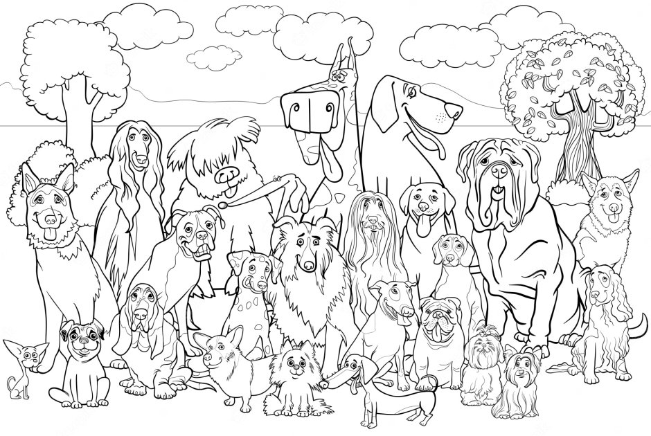 Много собак для раскрашивания
