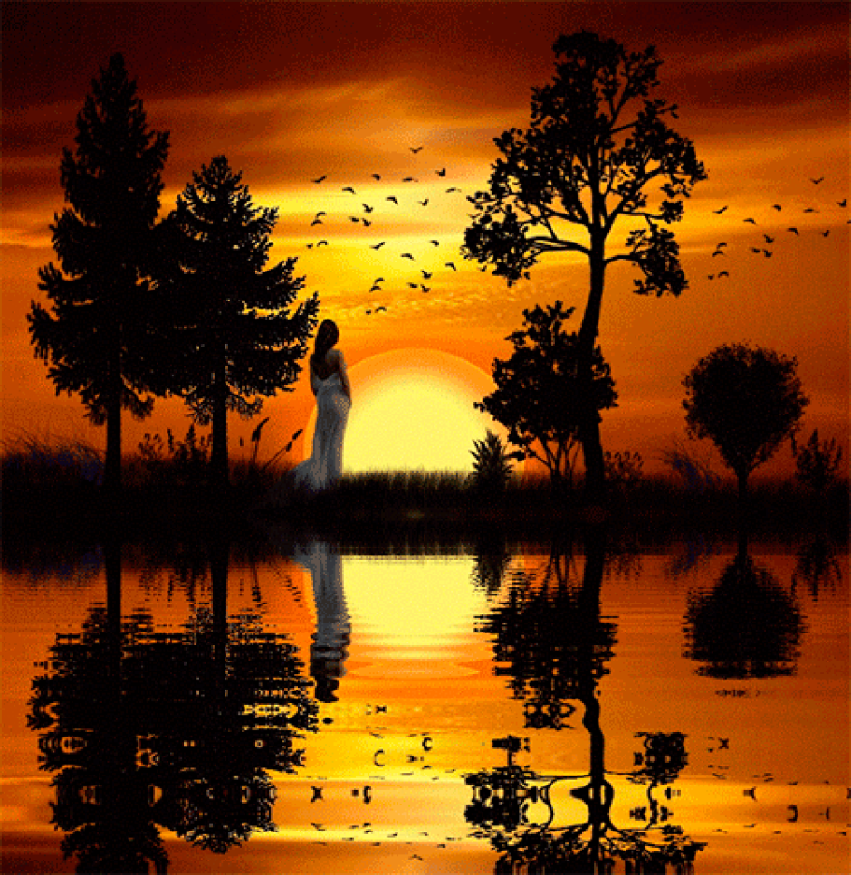 Закат на озере мультипликация