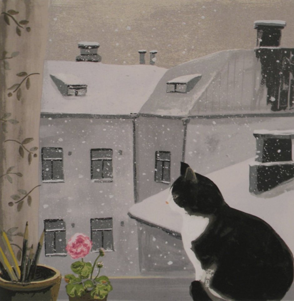 Рисунок кошка на окошке