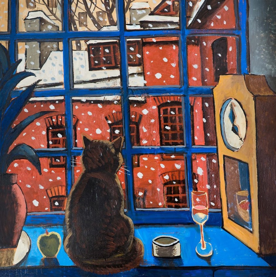Картины с кошками на окне