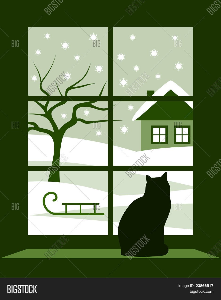 Кошка на окошке рисунок карандашом