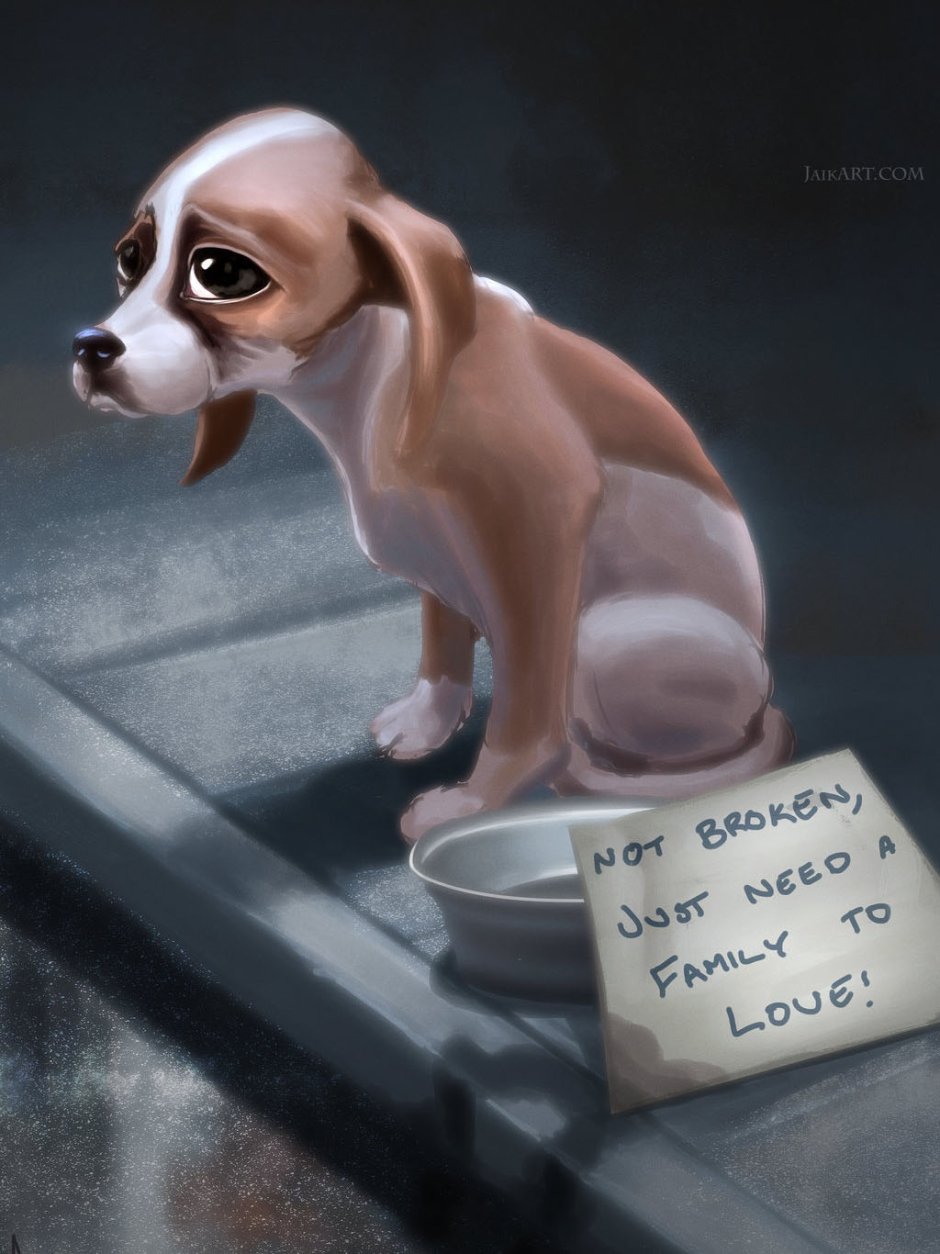 Грустный песик арт