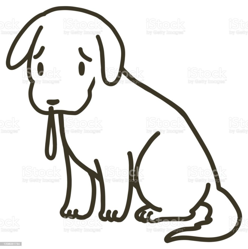 Грустный щенок сидит рисунок