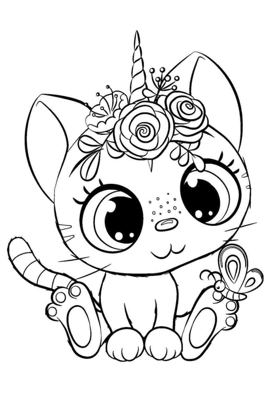 Кошка Единорог раскраска