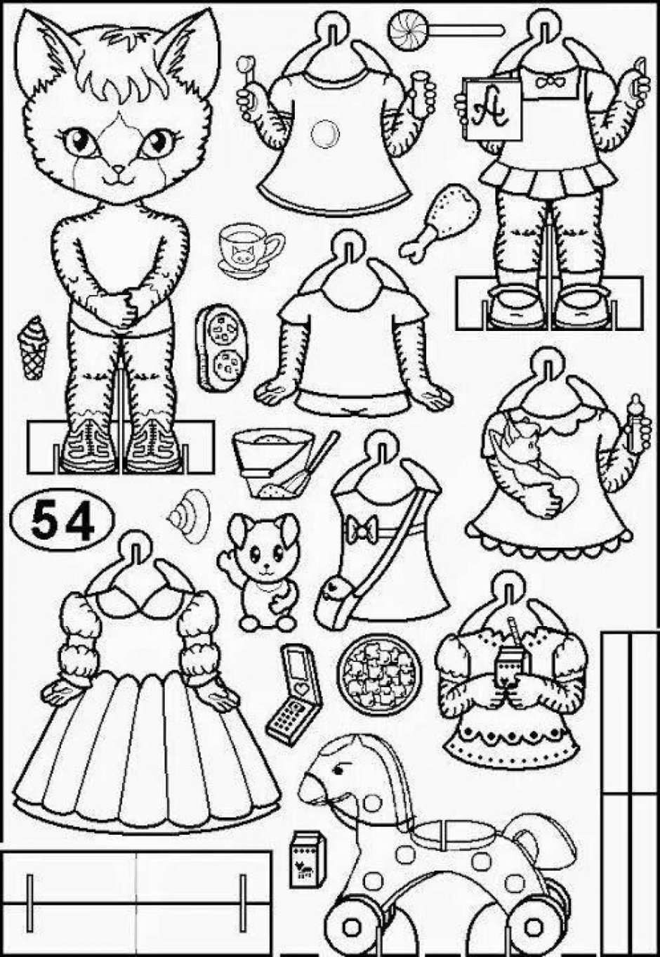 Раскраски одевалки кошки