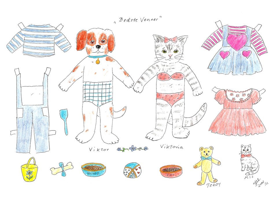 Бумажная кукла собачка с одеждой