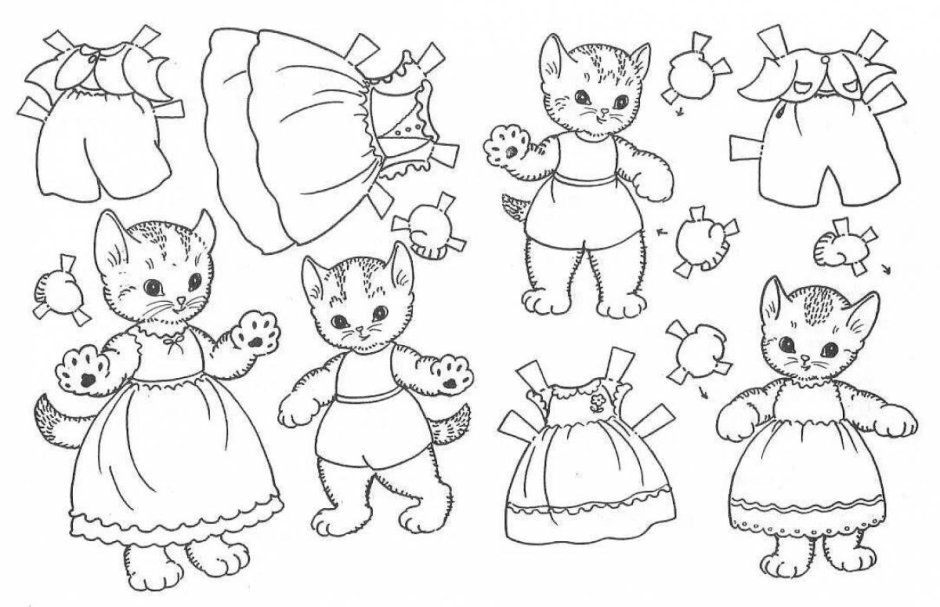 Котенок с одеждой раскраска