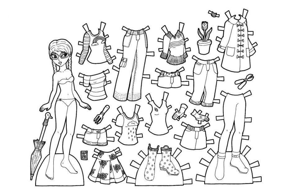 Раскраска кукла с одеждой