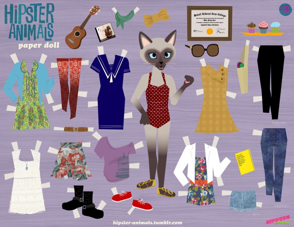 Бумажные звери с одеждой