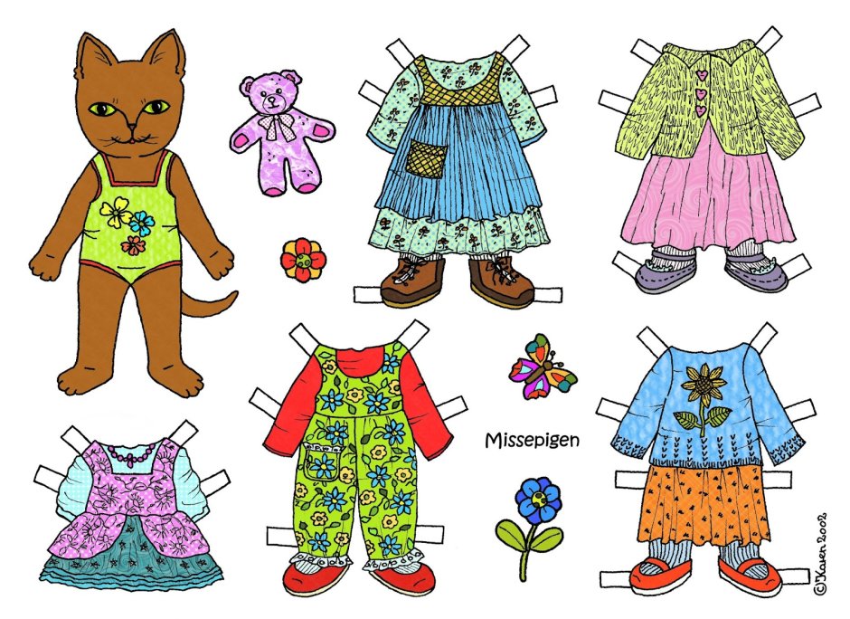 Бумажный котенок с одеждой