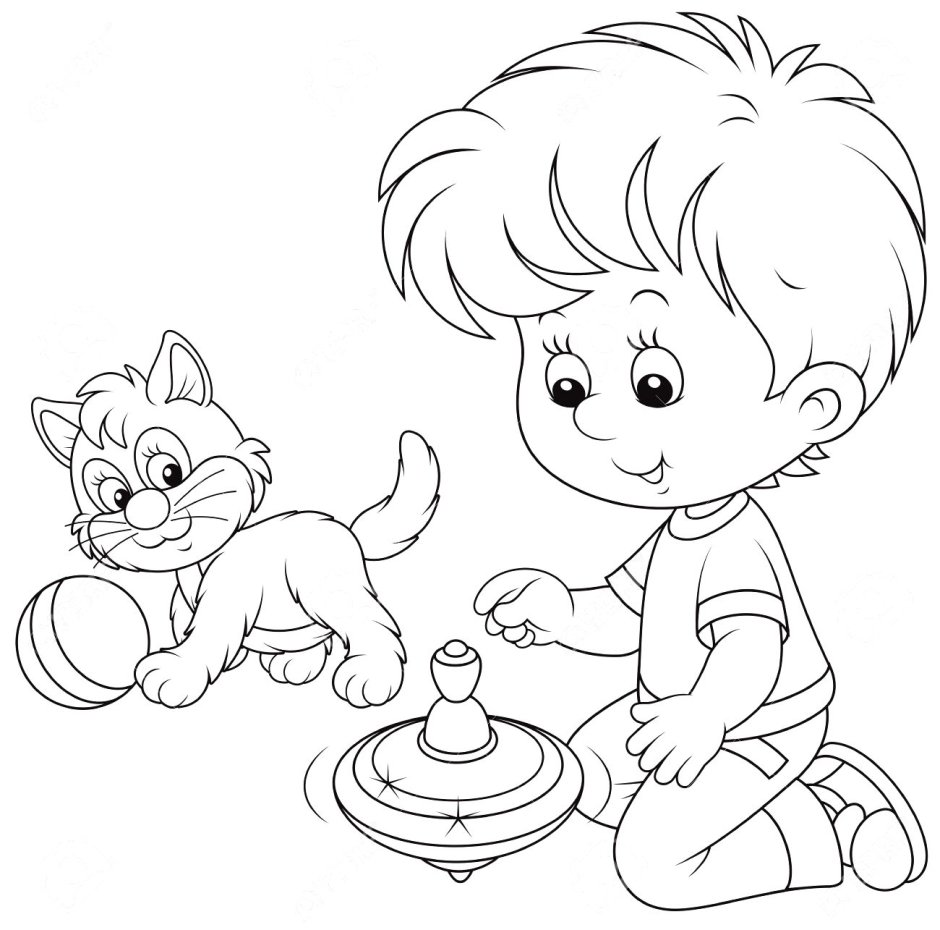 Мальчик и кот раскраска для детей