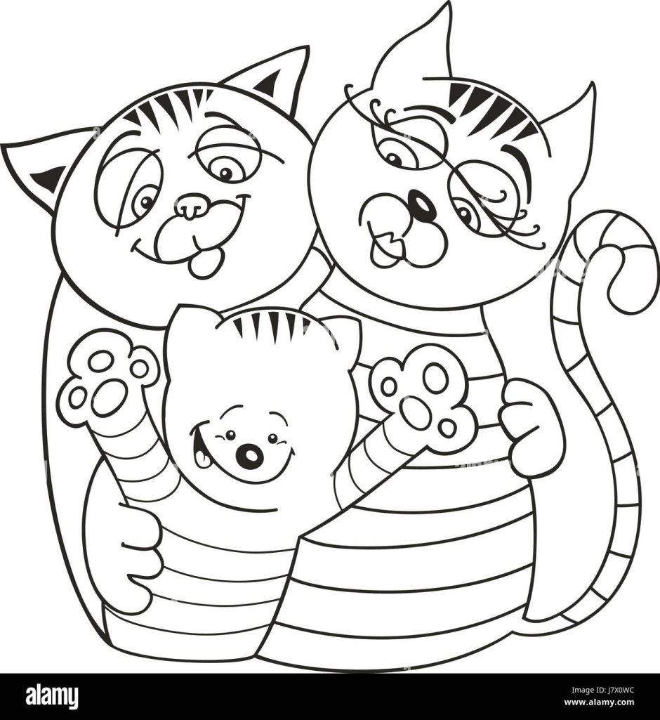 Три котенка раскраска для детей