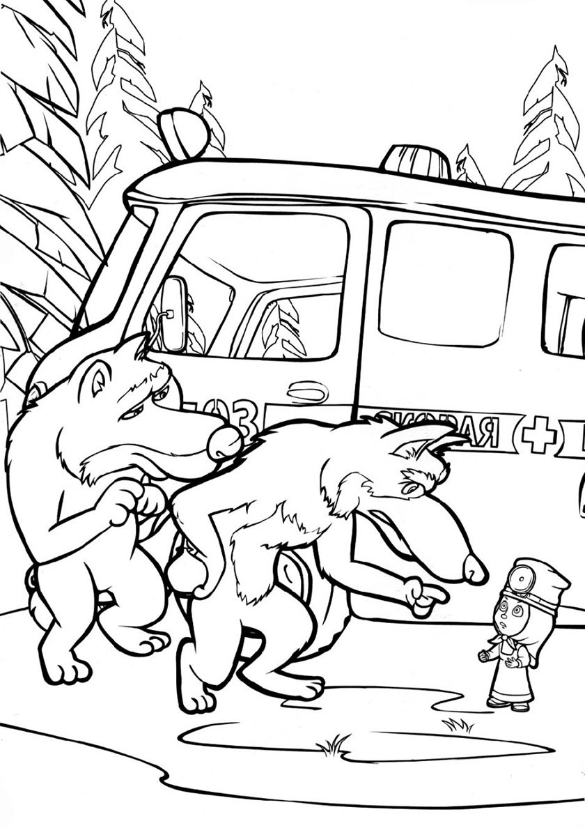 Медведь и волк раскраска