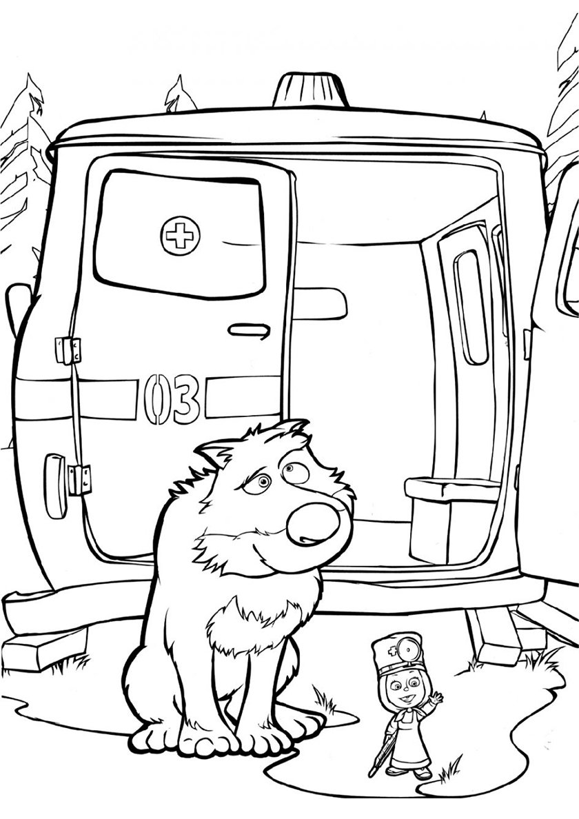 Раскраска. Маша и медведь