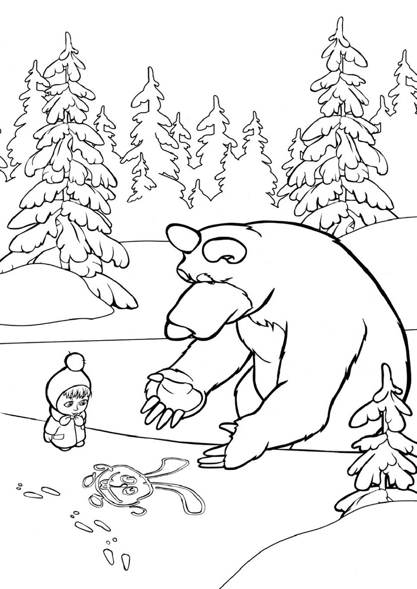 Маша и медведь зима раскраска