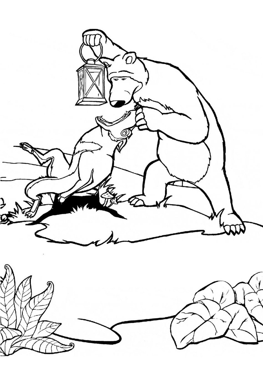 Раскраска Маша и медведь волки