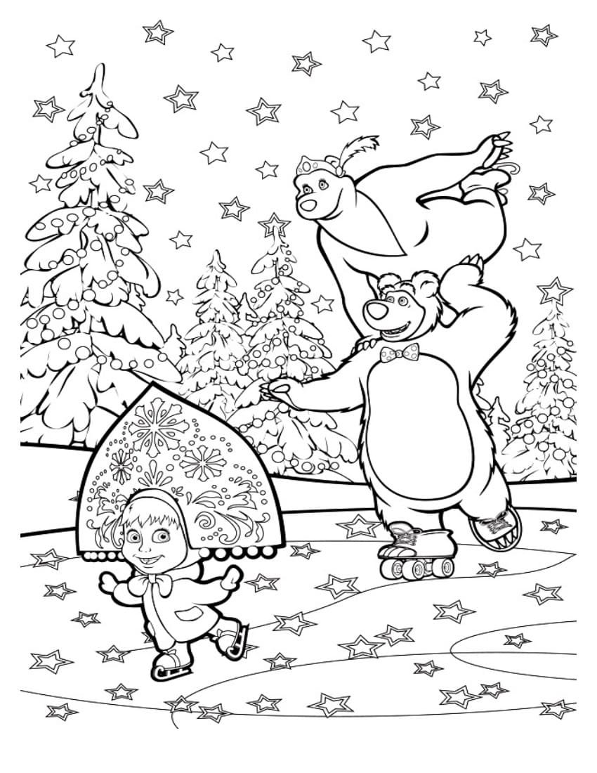 Раскраски Маша и медведь НГ