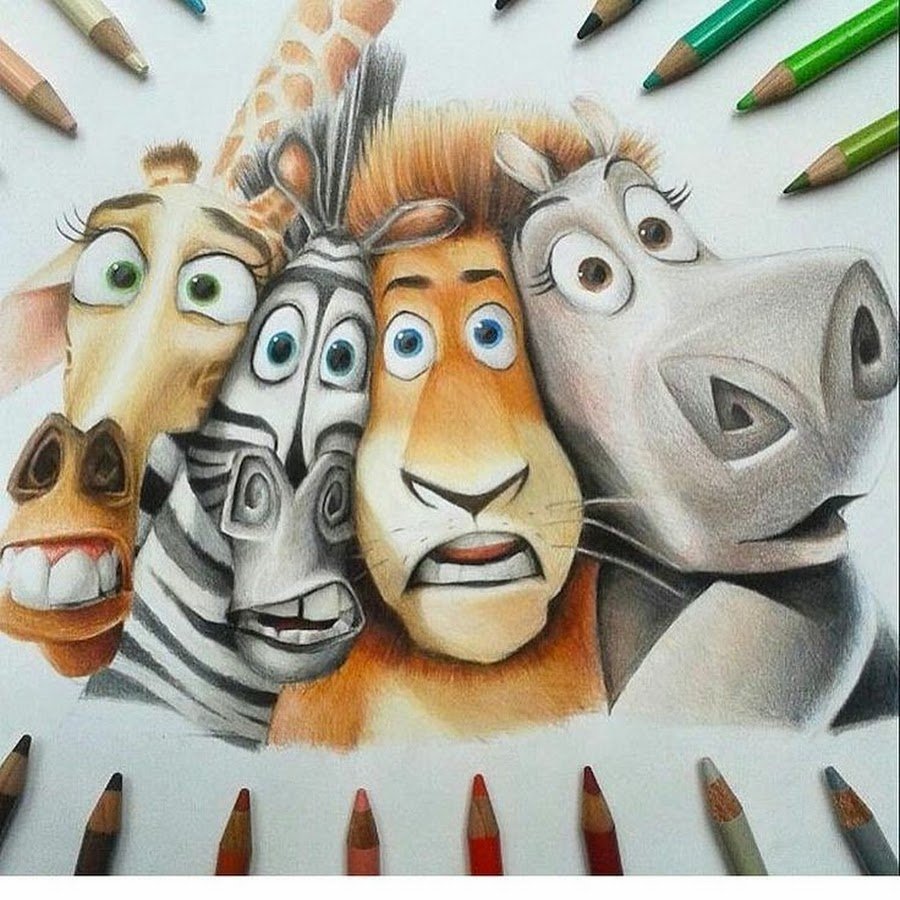 Персонажи цветными карандашами