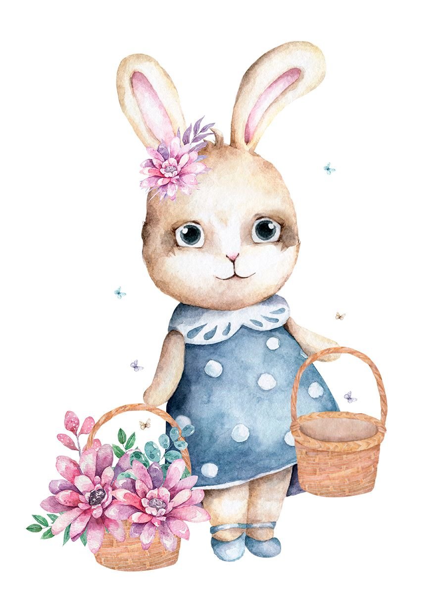 Зайка девочка акварель