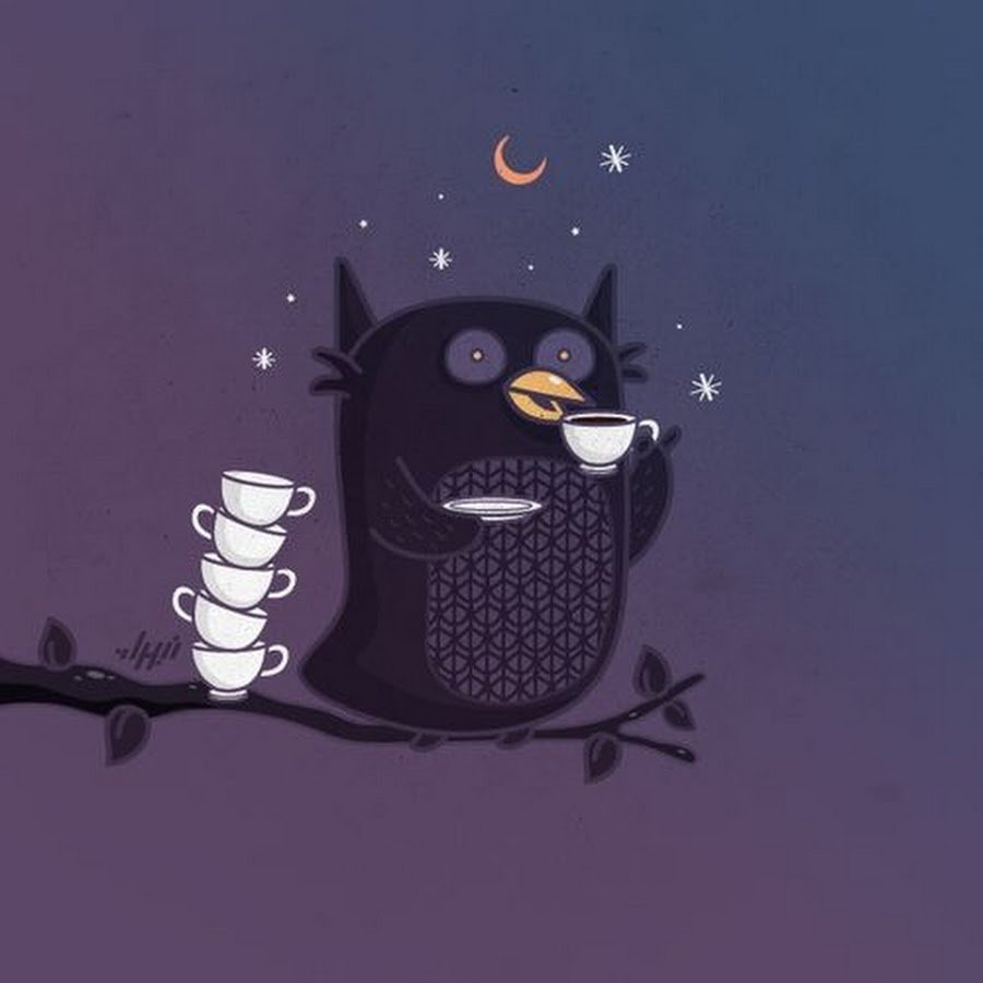 Сова пьет кофе