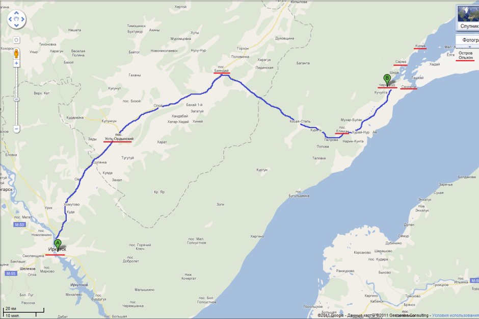 Деревня Курма на карте Байкала