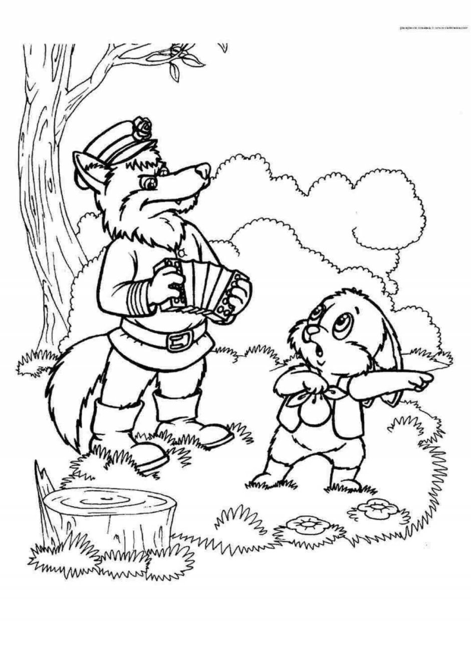 Лисичка из сказки Теремок раскраска для детей