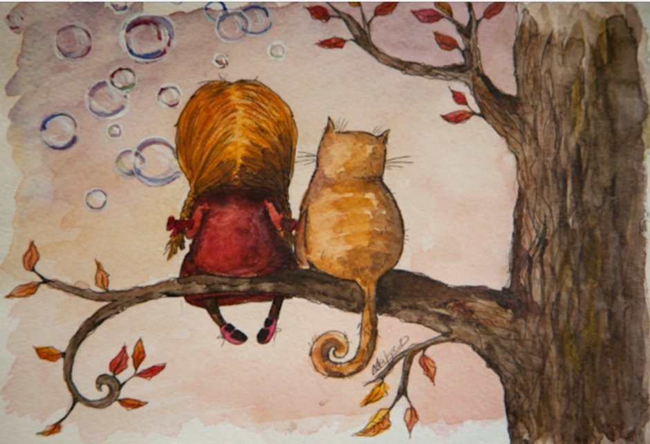 Картина кот на ветке