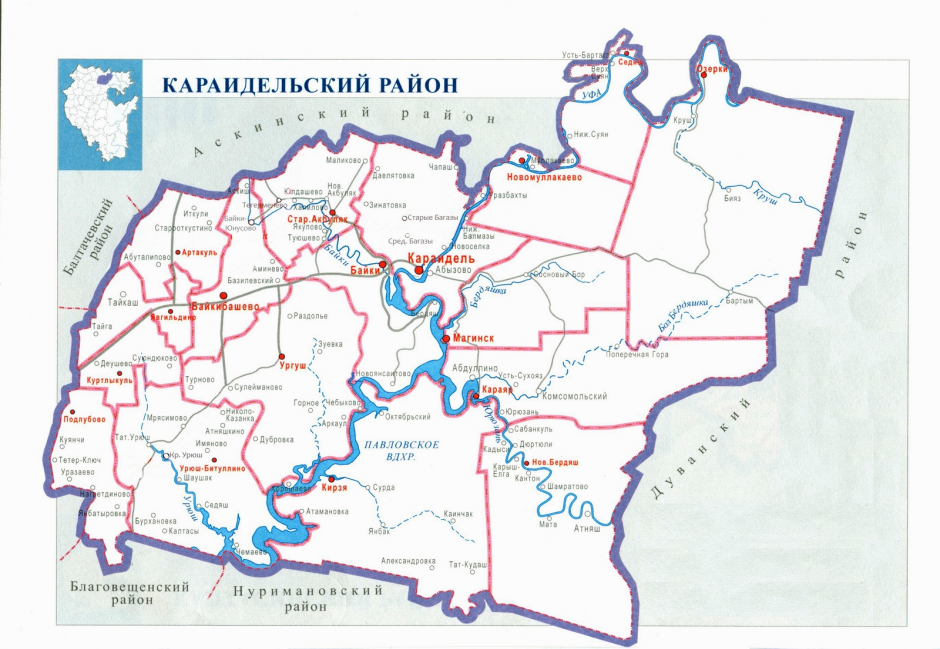 Караидельский район на карте Башкирии