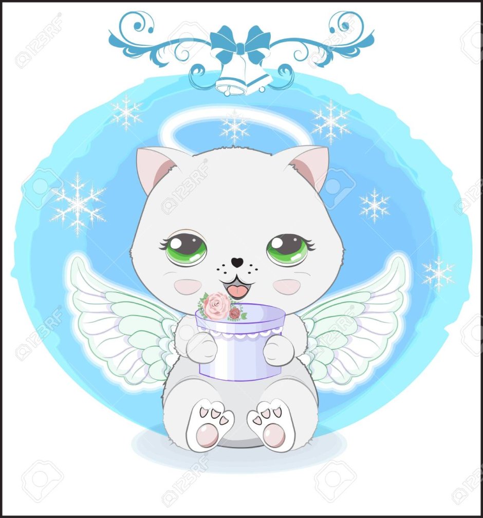 Кот ангел на белом фоне рисунок