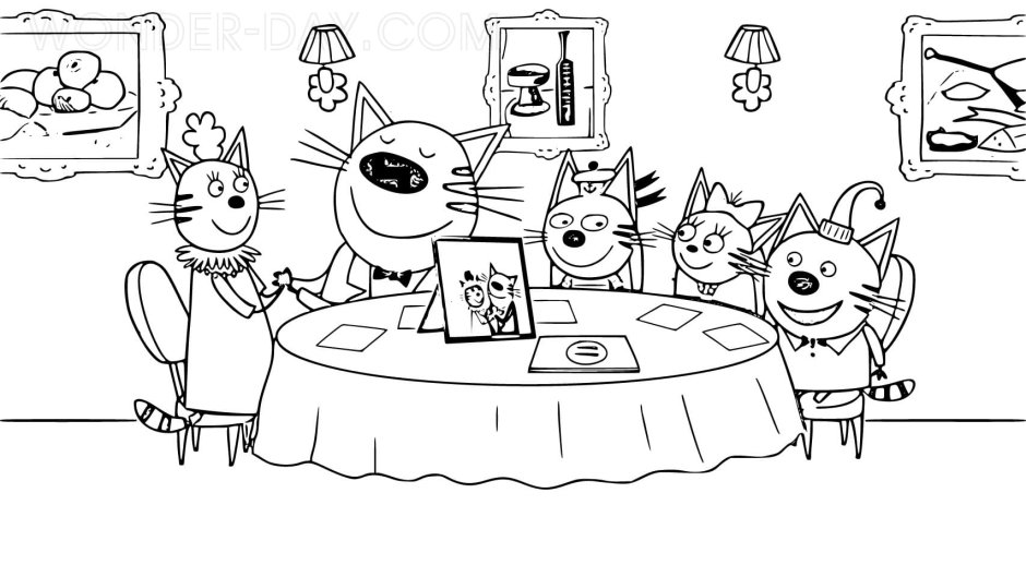 Раскраска три кота новый год
