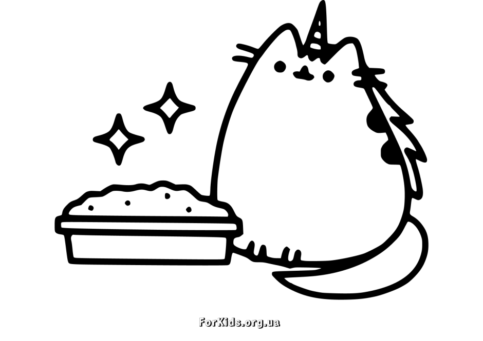 Раскраска кот Пушин Единорог