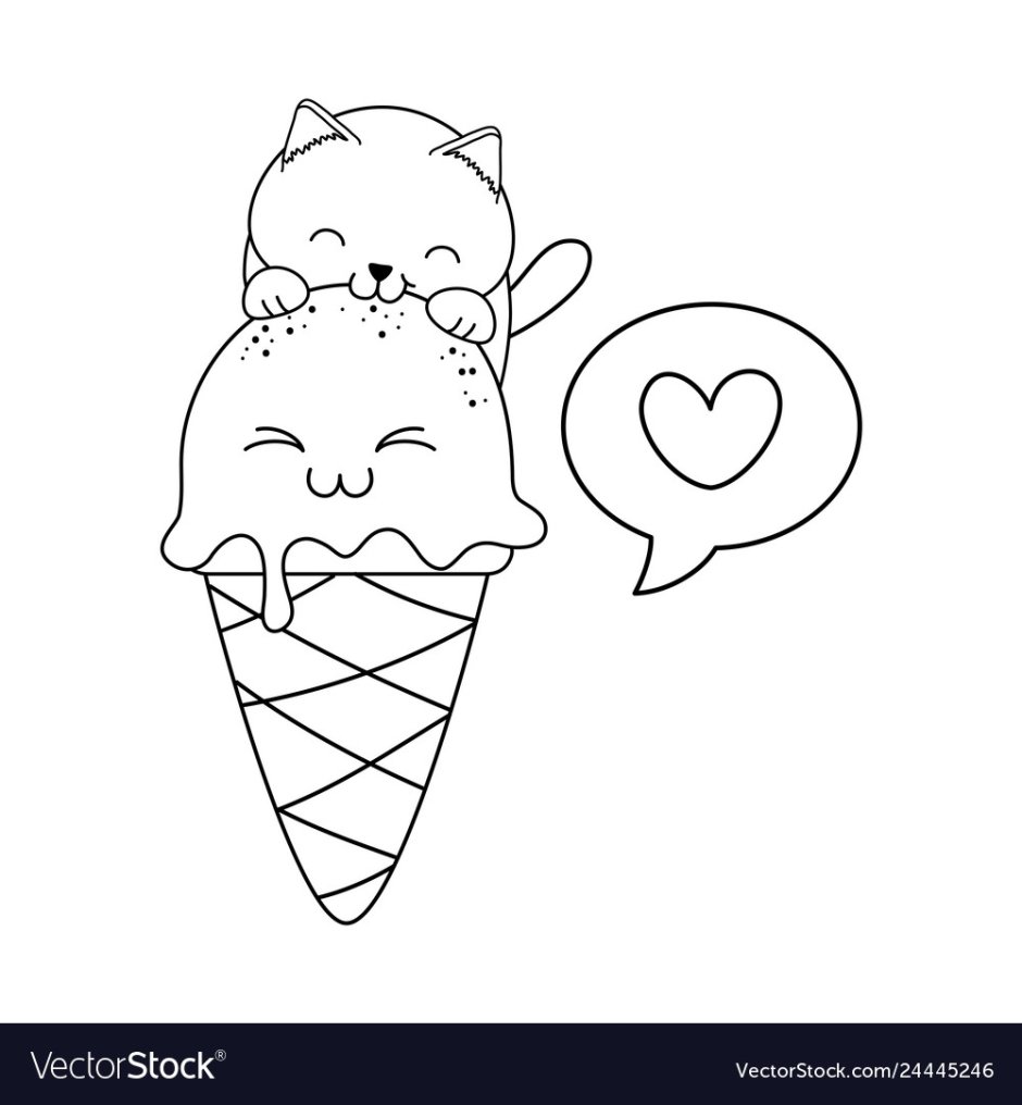 Раскраска мороженое котик