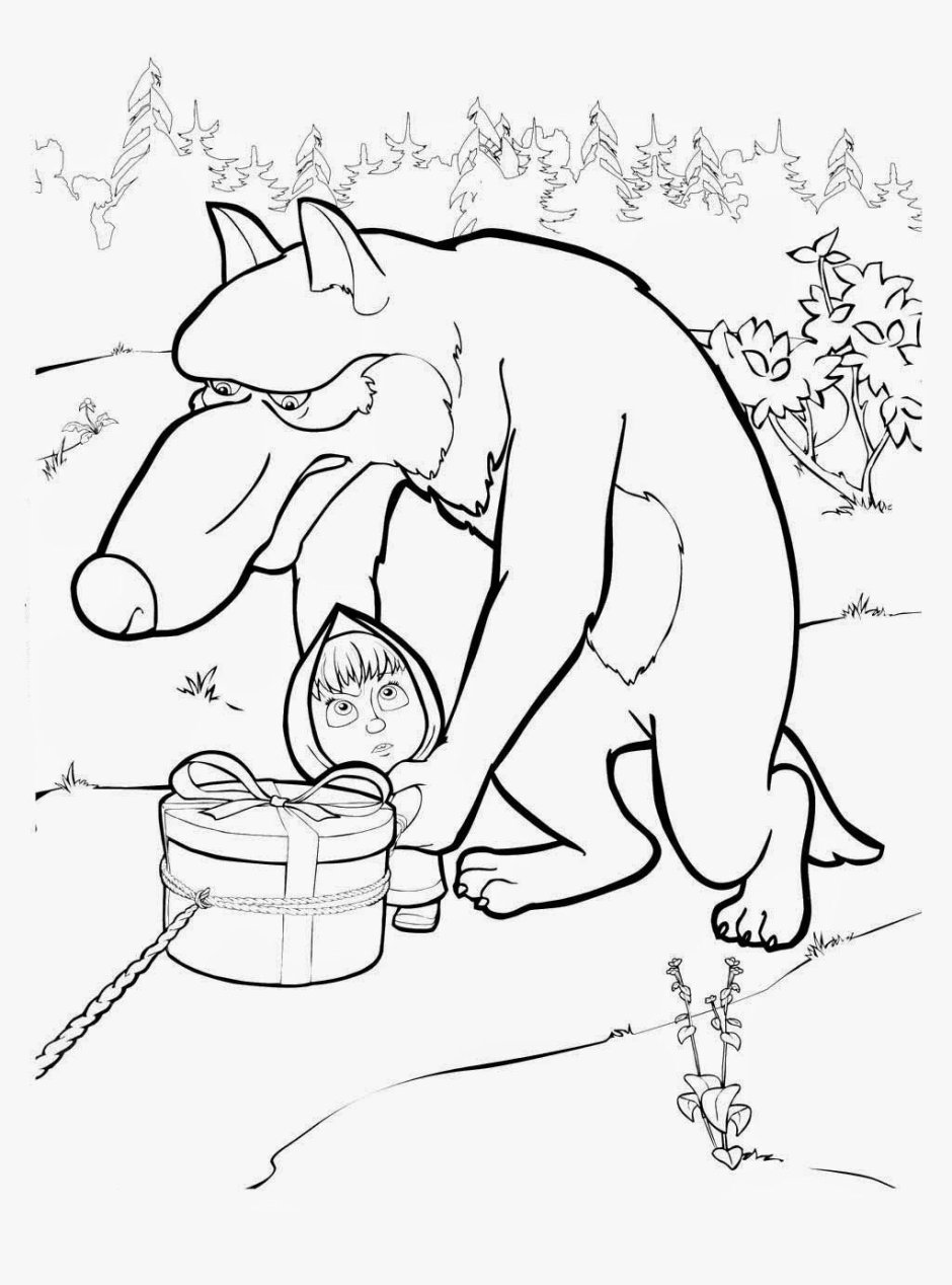 Волк из мультика Маша и медведь раскраска