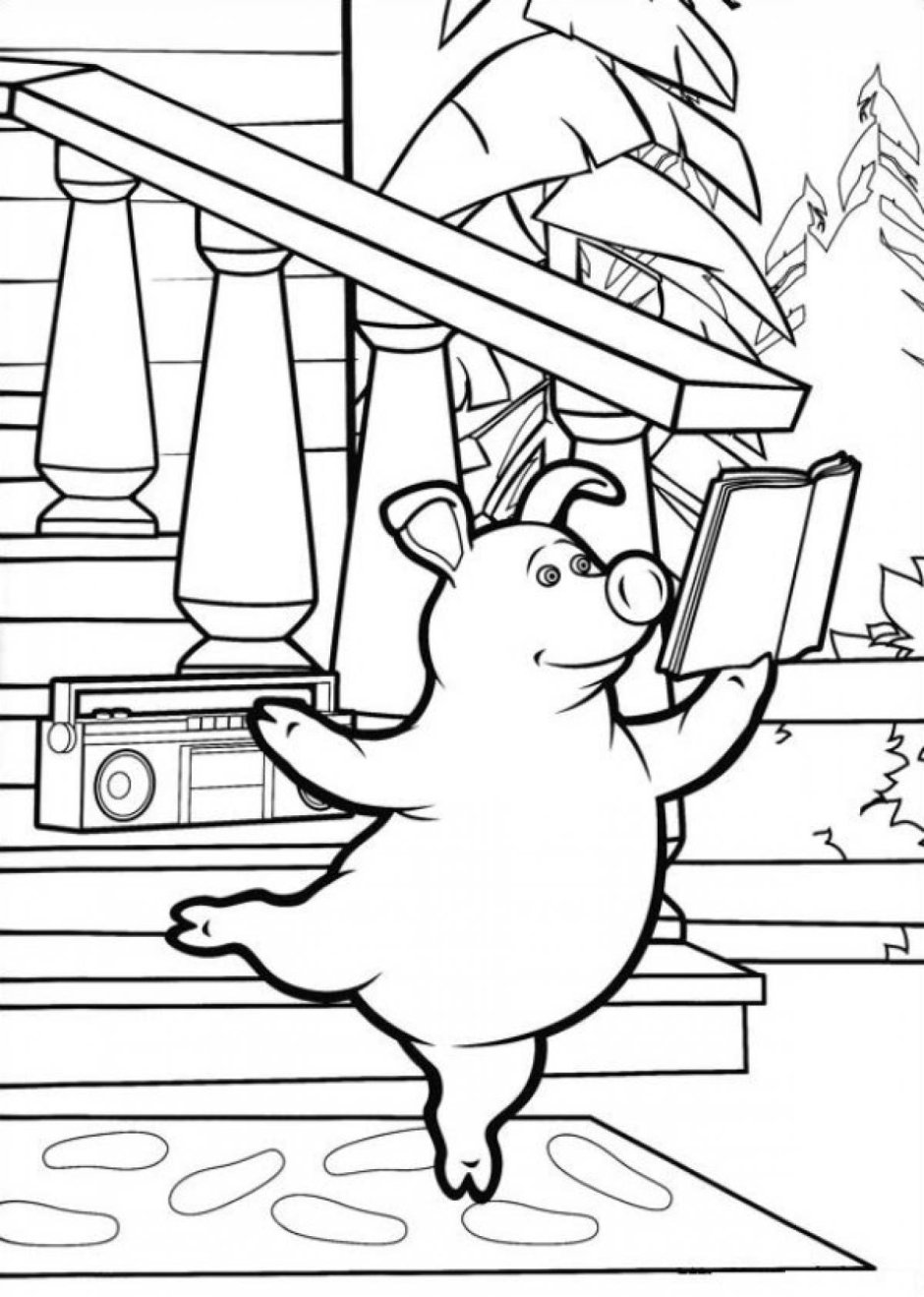 Маша и медведь хрюшка раскраска