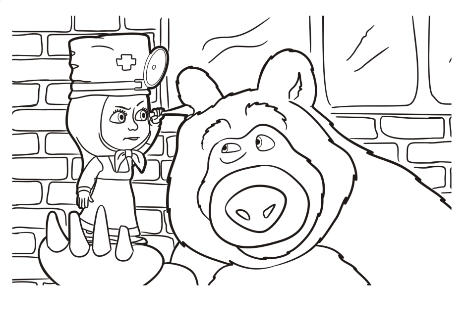 Раскраска Маша и медведь Маша доктор