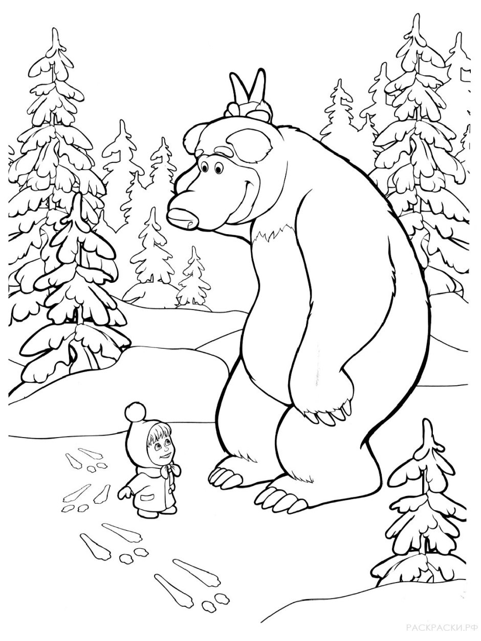 Раскраски для детей из мультфильмов Маша и медведь