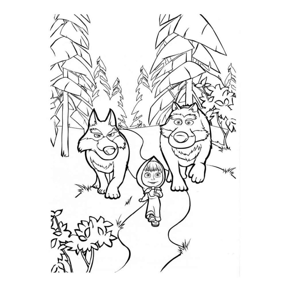 Маша и волки раскраска
