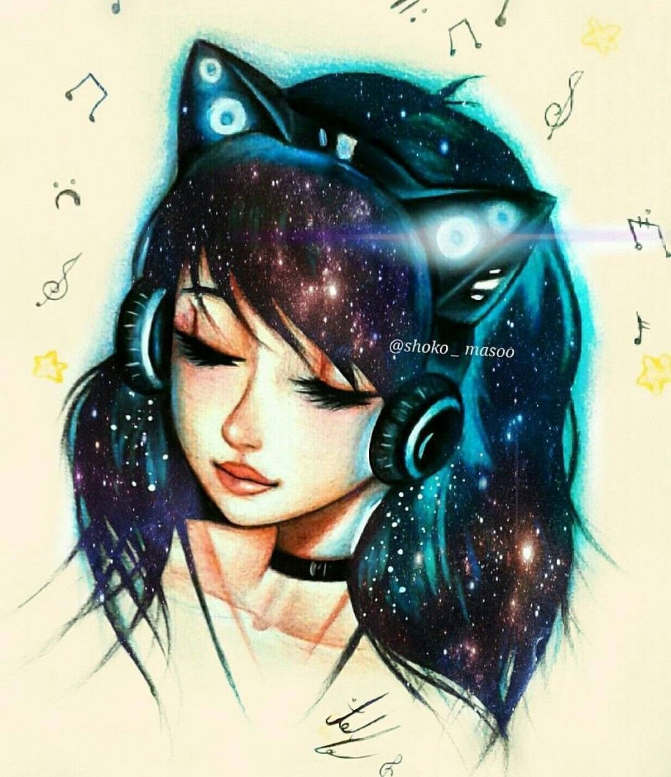 Маринетт в наушниках арт