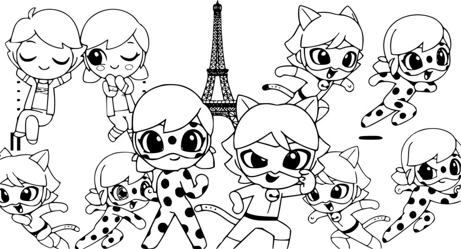 Разукрашку леди баг и супер кот