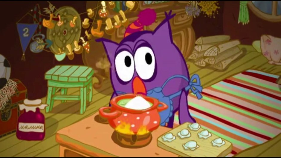 Смешарики Совунья готовит пельмени